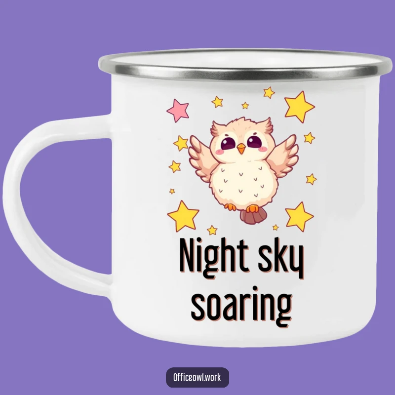 Funny Flying Owl Sticky Note Camping Mug: Hilarious Sips Under the Stars
