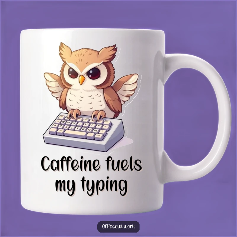 Funny Owl Typing Mug - Enthusiastic Keyboard Bird Gift for Techies