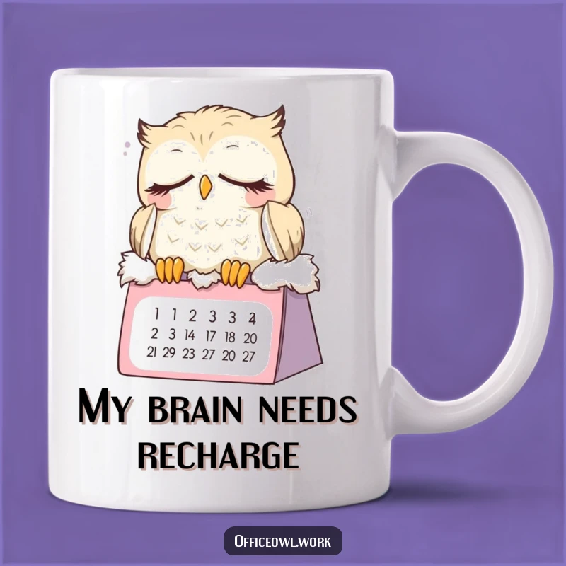 Funny Sleepy Owl Calendar Mug - Adorable Dozing Bird Coffee Cup Gift