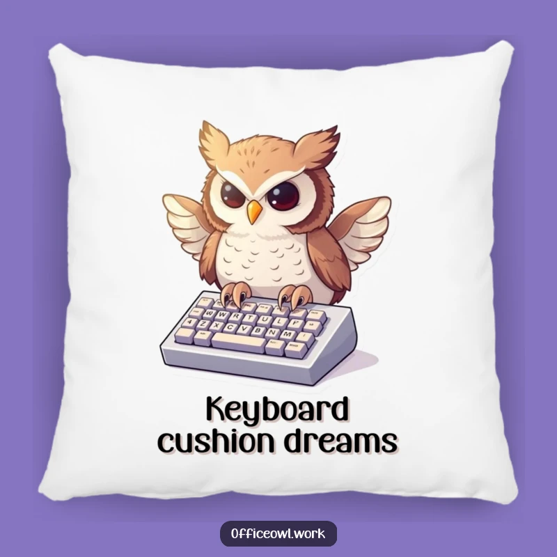 Funny Owl Typing Pillow - Cozy Enthusiastic Keyboard Bird Gift