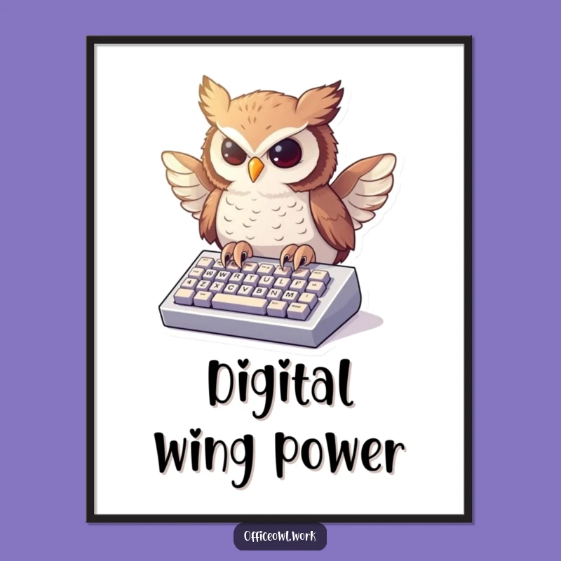 Funny Owl Typing Digital Art - Keyboard Bird Printable Gift