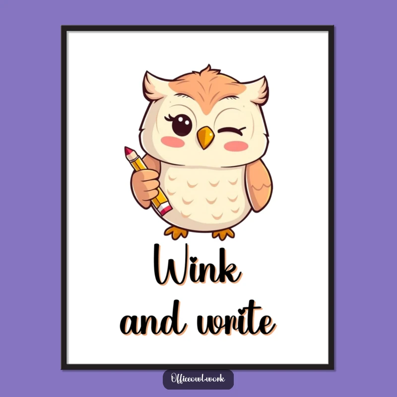 Funny Kawaii Owl Winking Digital Art - Instant Funny Gift Decor Download