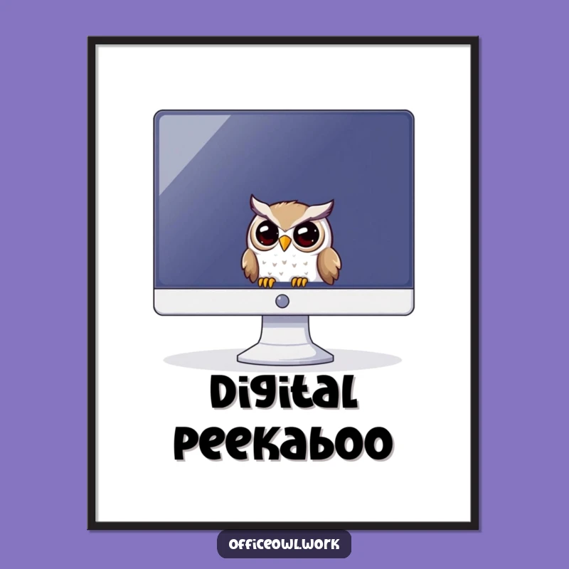 Funny Owl Monitor Digital Art - Peeking Bird Printable Gift