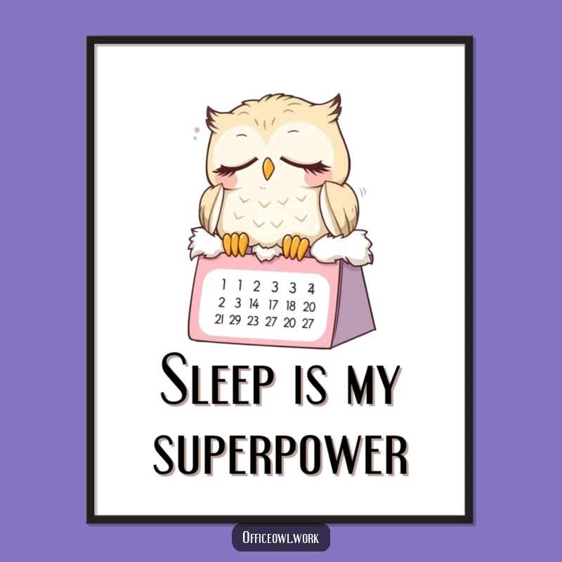 Funny Sleepy Owl Digital Art Print - Adorable Dozing Bird Instant Download