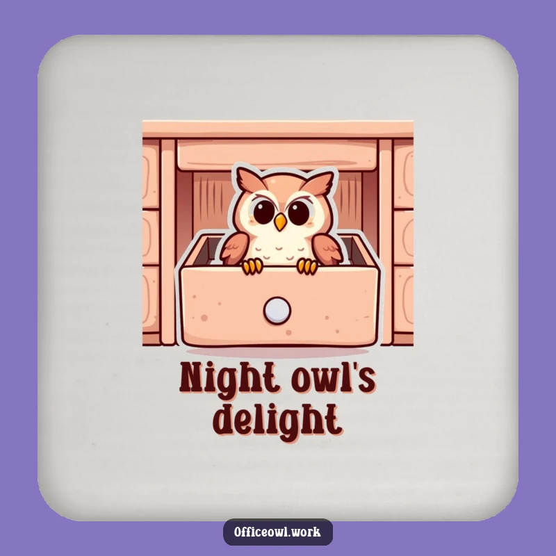 Funny Owl Drawer Coaster - Cozy Snuggled Owl Drink Protection Gift
