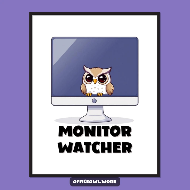 Funny Owl Monitor Poster - Peeking Gamer Bird Art Gift