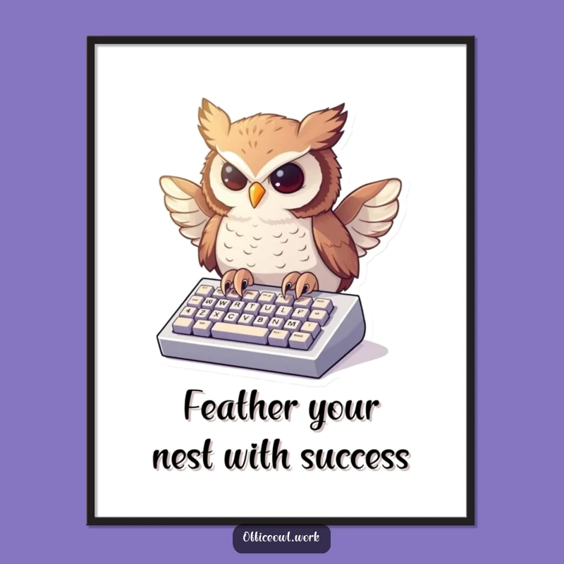 Free Printable Wall Art: Typing Owl Design, Whimsical Downloadable Decor