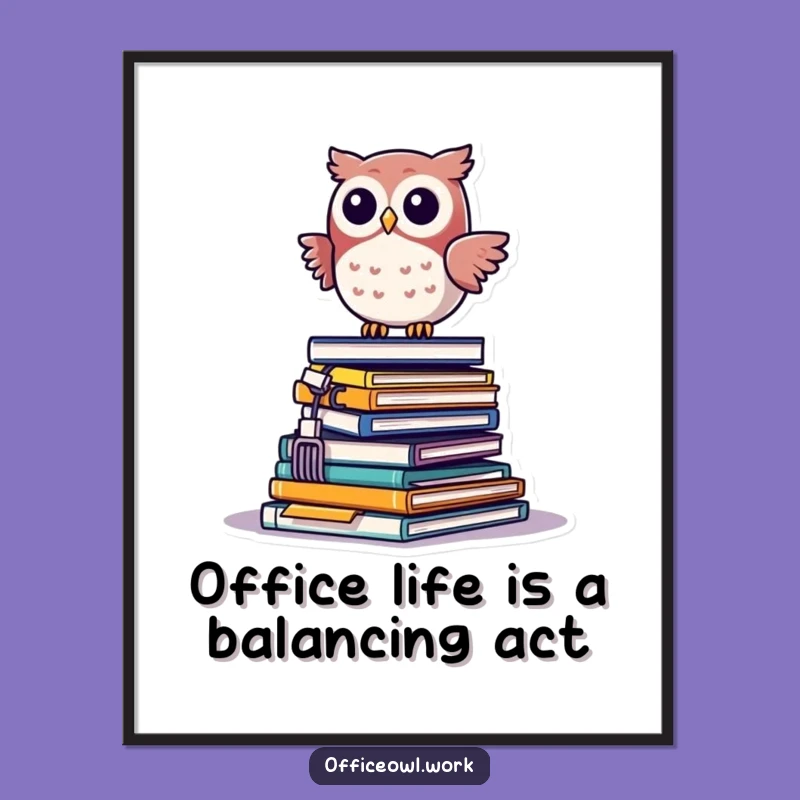 Free Printable Wall Art: Kawaii Owl Office Balance, Whimsical Downloadable Decor