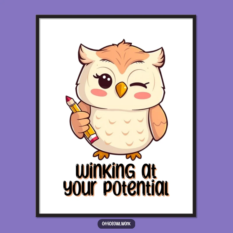 Free Printable Wall Art: Winking Owl with Pencil, Whimsical Downloadable Decor