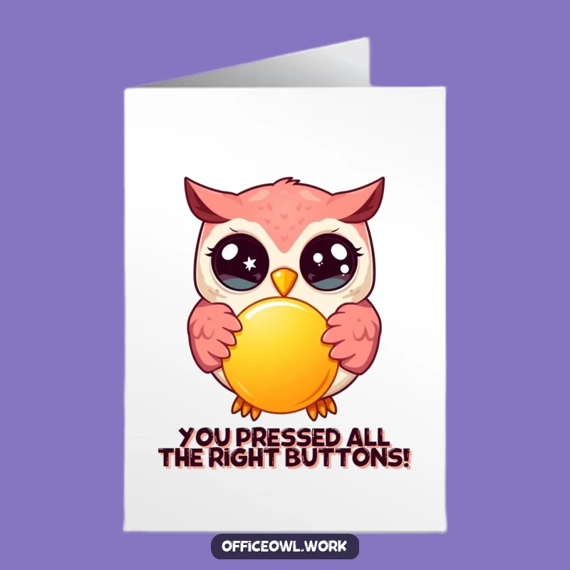 Free Printable Congrats Card: Kawaii Owl Button Push, Exciting Downloadable Achievement Gift