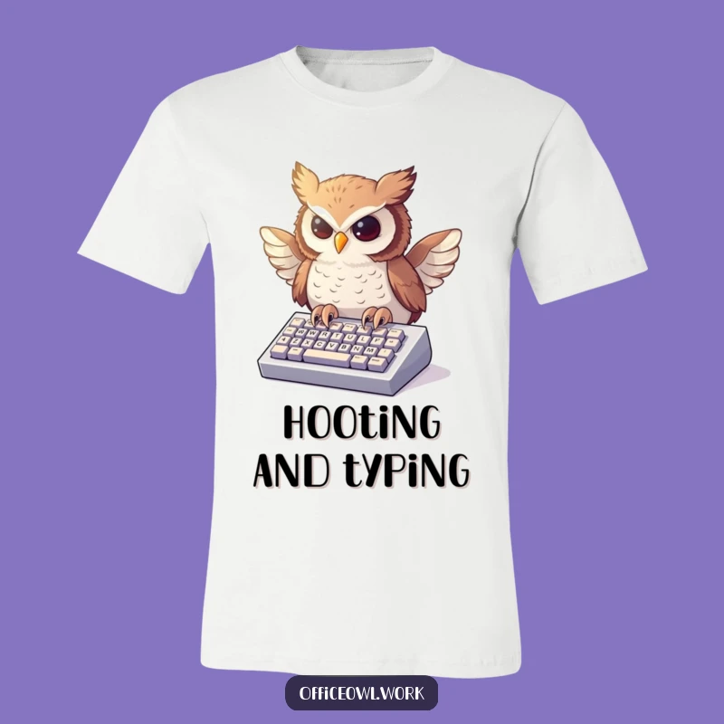 Funny Owl Typing T-Shirt - Enthusiastic Keyboard Bird Humor Tee
